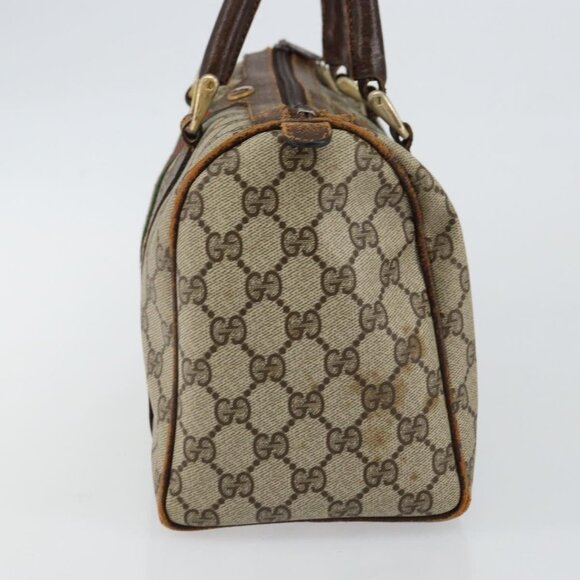 GUCCI GG Supreme Web Sherry Line Boston Bag PVC Beige Gold Auth 144221 - Picture 5 of 16